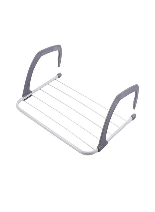 ATOOZED Adjustable Clothes Drying Rack Shelf Balcony Window Laundry Hanger Clothing, Socks and Plant Storage Holder Outdoor/Indoor Clothes (Metal,White-Grey) - Image 4